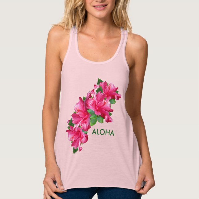 Aloha Happiness Pink Hibiscus Flower Singlet (Front)