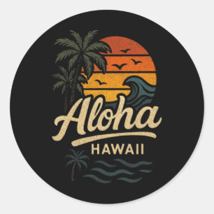 Aloha Hawaii Beach Summer Surfing 70s Retro Classic Round Sticker