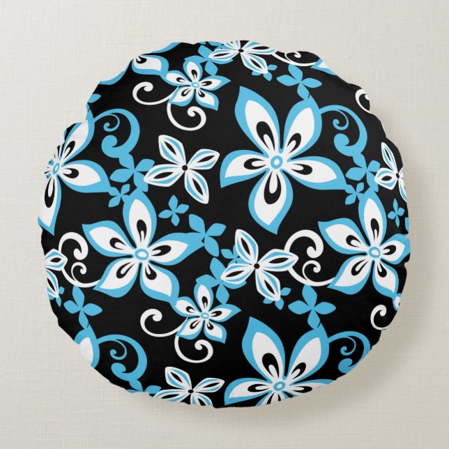 ALOHA HAWAII (BLACK/BLUE) ROUND CUSHION (Front)