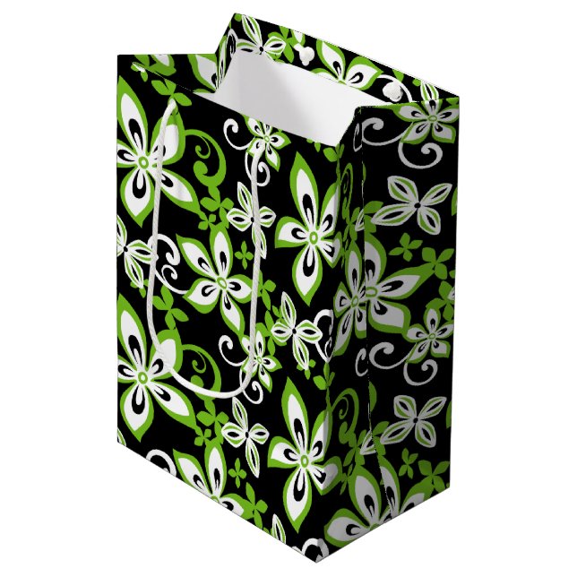 ALOHA HAWAII (BLACK/LIME) MEDIUM GIFT BAG (Front Angled)