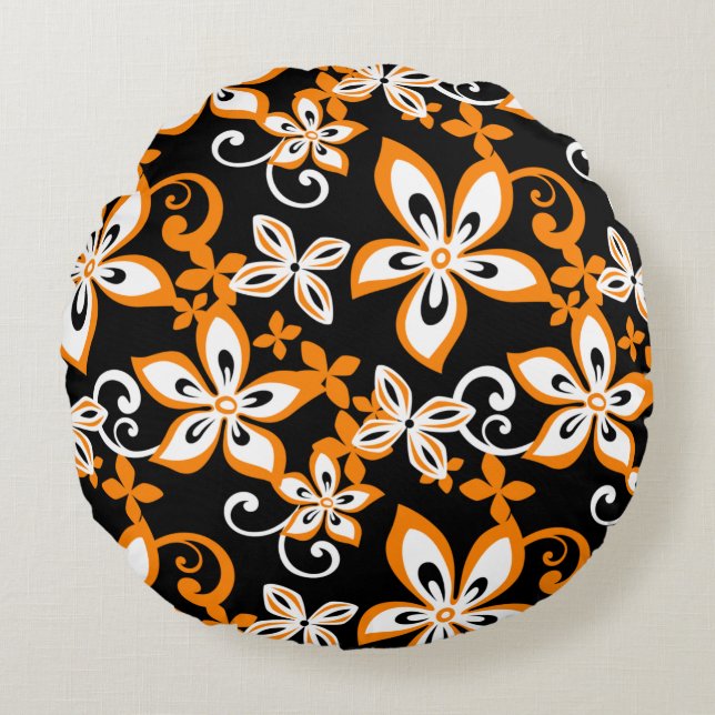 ALOHA HAWAII (BLACK/ORANGE) ROUND CUSHION (Front)