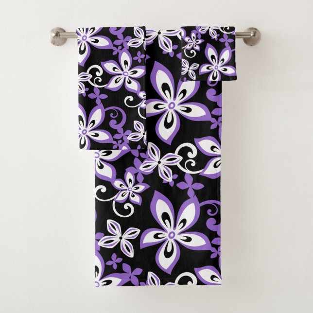 ALOHA HAWAII (BLACK/PURPLE) BATH TOWEL SET (Insitu)