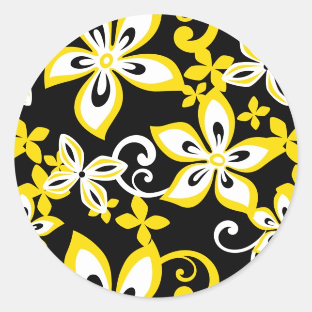 ALOHA HAWAII (BLACK/YELLOW) CLASSIC ROUND STICKER (Front)