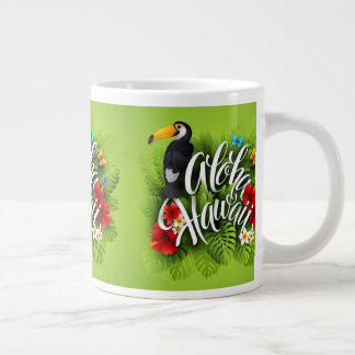 Aloha Hawaii Flowers Foliage Butterflies Yellow Large Coffee Mug