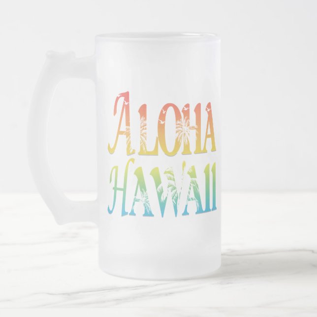 Aloha Hawaii Frosted Glass Beer Mug (Left)