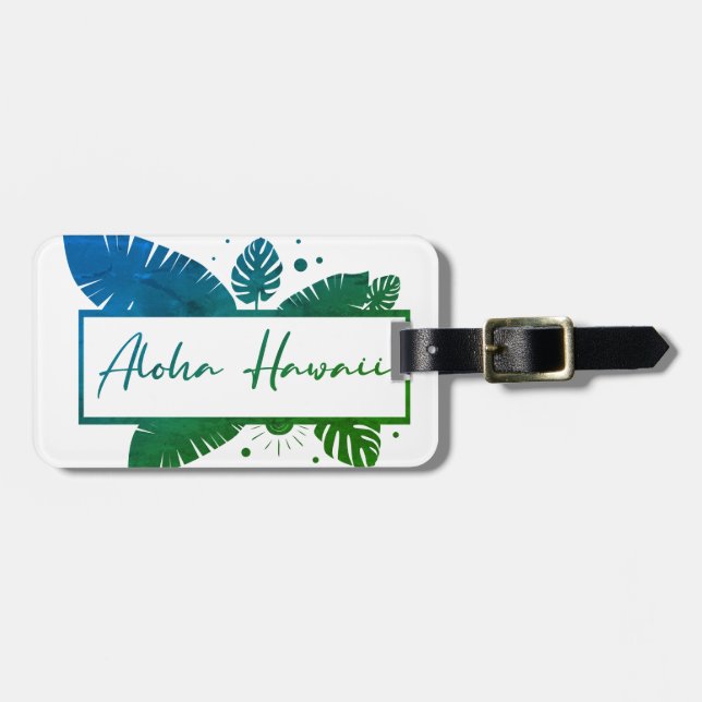 Aloha Hawaii Green T-Shirt Keychain Luggage Tag (Front Horizontal)