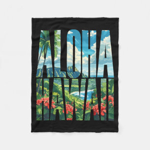 Aloha Hawaii Hawaiian Island Palm Beach Summer Fleece Blanket