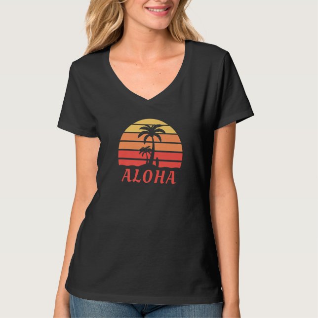 Aloha Hawaii Hawaiian Island Palm Trees Beach Surf T-Shirt (Front)