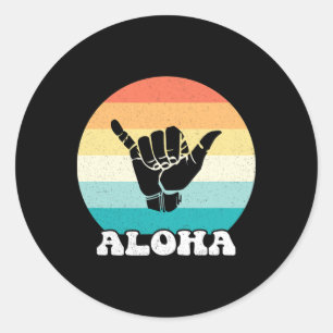 Aloha Hawaii Hawaiian Island Shaka Hand Sign Retro Classic Round Sticker