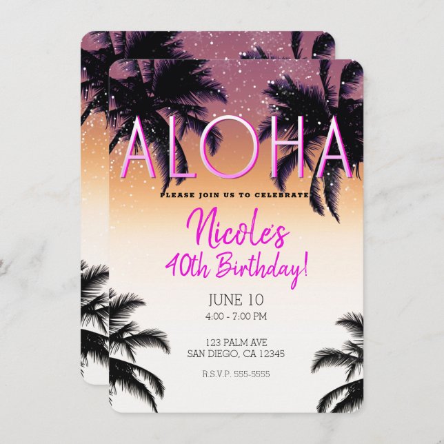 Aloha Hawaii Hawaiian Island Summer Birthday Party Invitation (Front/Back)