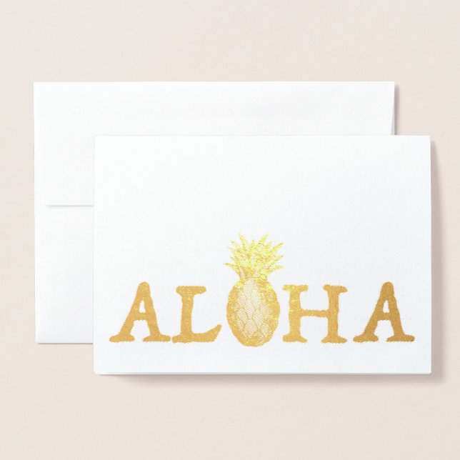 ALOHA Hawaii Hawaiian Luau Tropical Pineapple Foil Card (Front With Envelope)