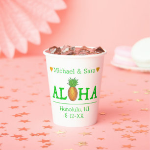 Aloha Hawaii Hawaiian Pineapple Island Wedding Paper Cups