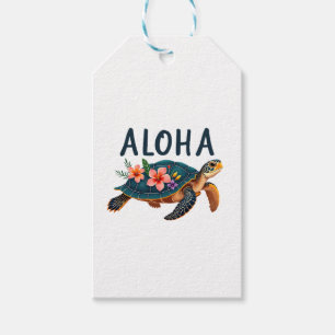 Aloha Hawaii Hawaiian-Shirt Turtle Hibiscus Kids G Gift Tags
