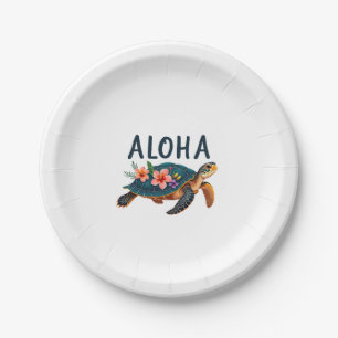 Aloha Hawaii Hawaiian-Shirt Turtle Hibiscus Kids G Paper Plate