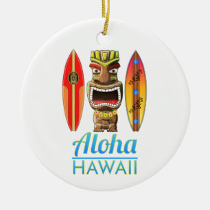 Aloha Hawaii Hawaiian Tiki Surfing Ceramic Tree Decoration
