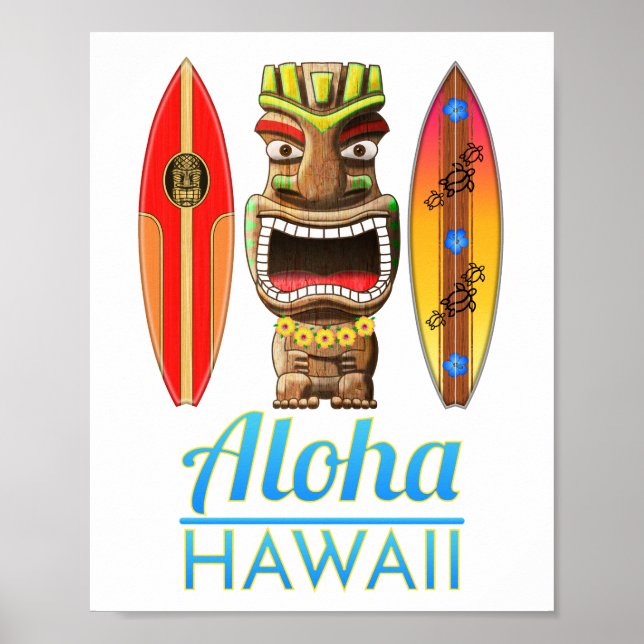 Aloha Hawaii Hawaiian Tiki Surfing Poster (Front)