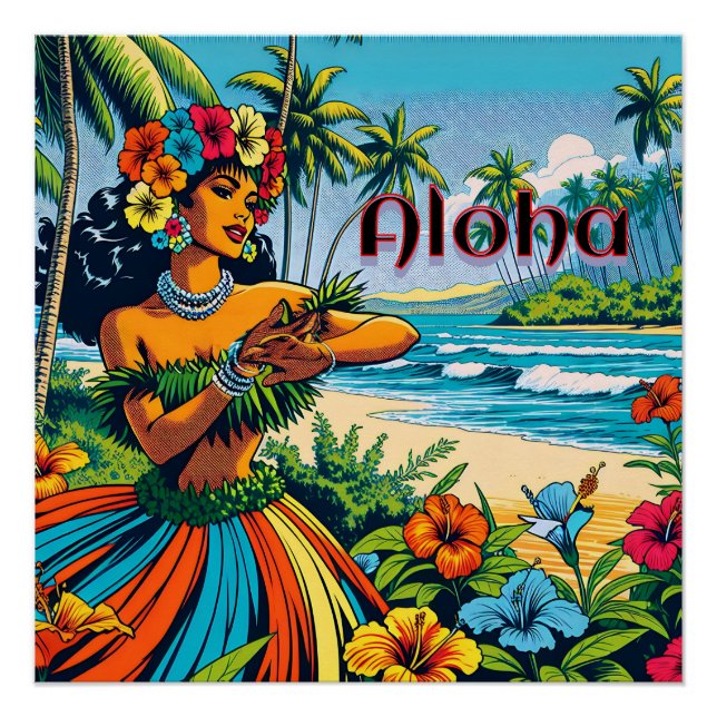 Aloha | Hawaii Hula Dancer on the Beach Poster (Front)