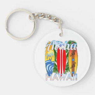 Aloha Hawaii Islands Surfing Key Ring