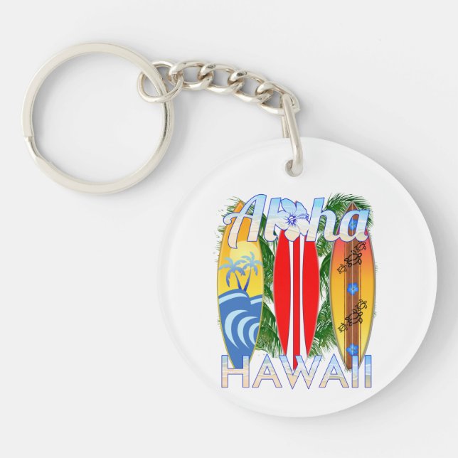 Aloha Hawaii Islands Surfing Key Ring (Front)