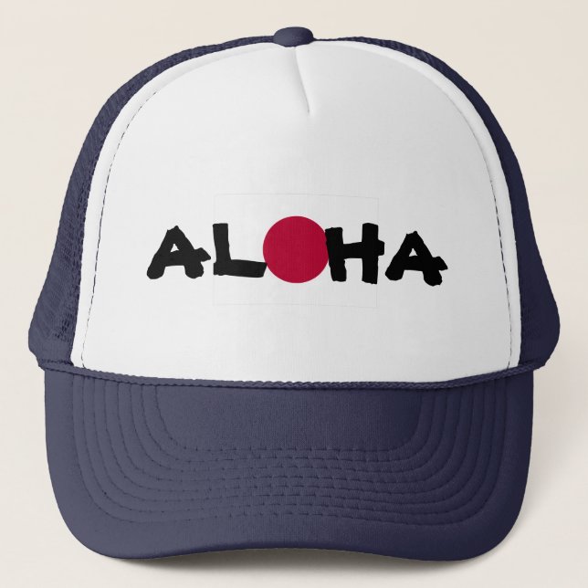 Aloha Hawaii Japanese Rising Sun Flag Trucker Hat (Front)
