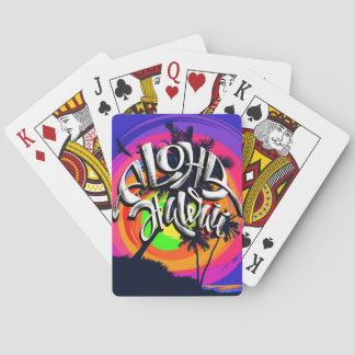 Aloha Hawaii Palm Tree Beach Tropical Sunset Playing Cards