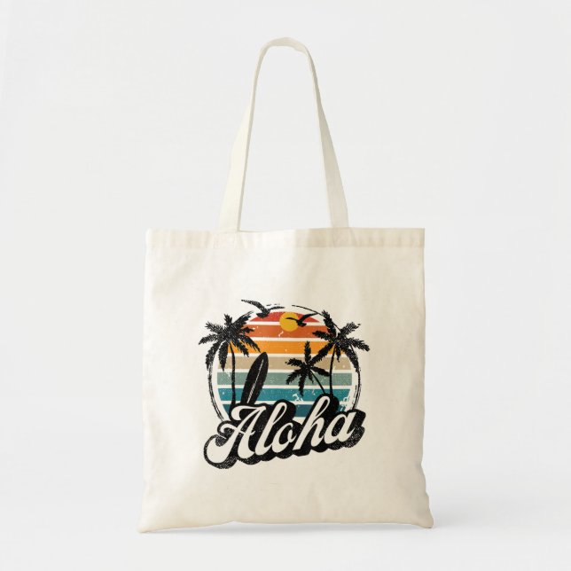 Aloha Hawaii Palm Tree Surf Reunion Vacay Retro Be Tote Bag (Front)