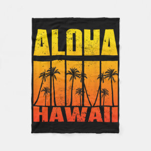 Aloha Hawaii Palm Tree Tropical Hawaiian Island Re Fleece Blanket