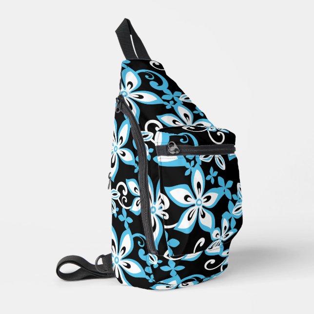 ALOHA HAWAII PATTERN IN BLACK/BLUE SLING BAG (Left Corner)
