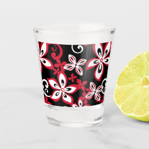 ALOHA HAWAII PATTERN IN BLACK/RED SHOT GLASS