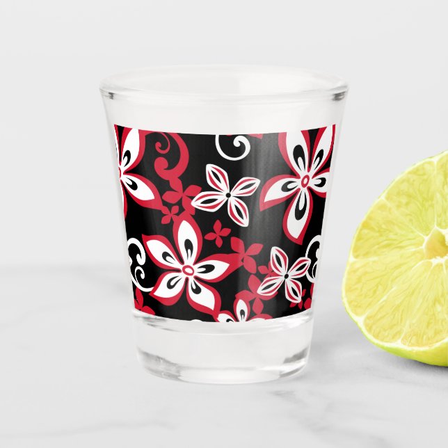 ALOHA HAWAII PATTERN IN BLACK/RED SHOT GLASS (Front)