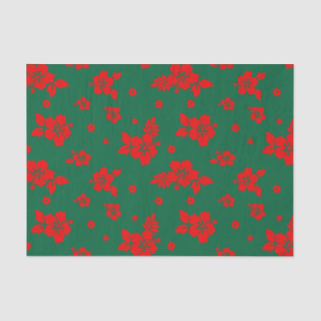 Aloha Hawaii Red on Green Christmas Pattern Tissue Paper (Front)