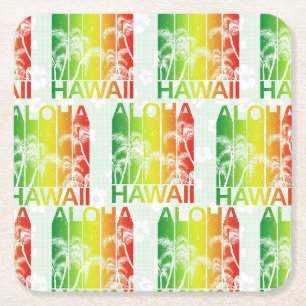 Aloha Hawaii Retro Summer Floral Square Paper Coaster
