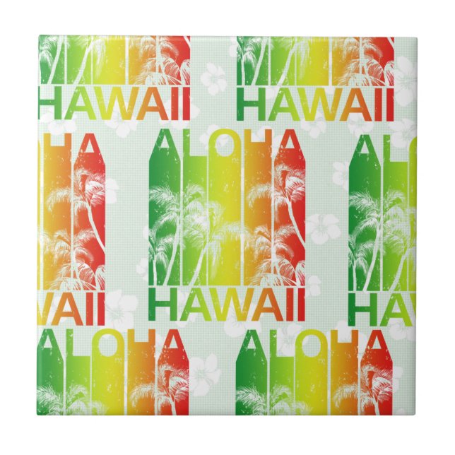 Aloha Hawaii Retro Summer Floral Tile (Front)