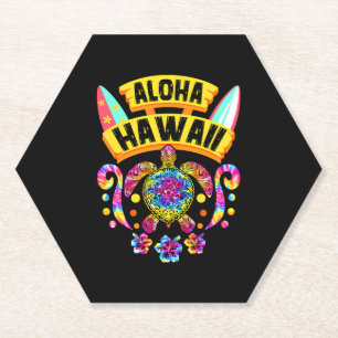 Aloha Hawaii Retro Turtles Summer Dad Mum Paper Coaster