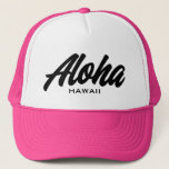 Aloha Hawaii script typography custom colour Trucker Hat<br><div class="desc">Aloha Hawaii brush script typography custom colour Trucker Hat. Custom black and white baseball cap for summer, beach, casual wear, sports, travel, golf and more. Stylish hand lettering design for men and women. Available in other cool colours too. Add your own American state or text optionally. Fun Birthday gift idea...</div>