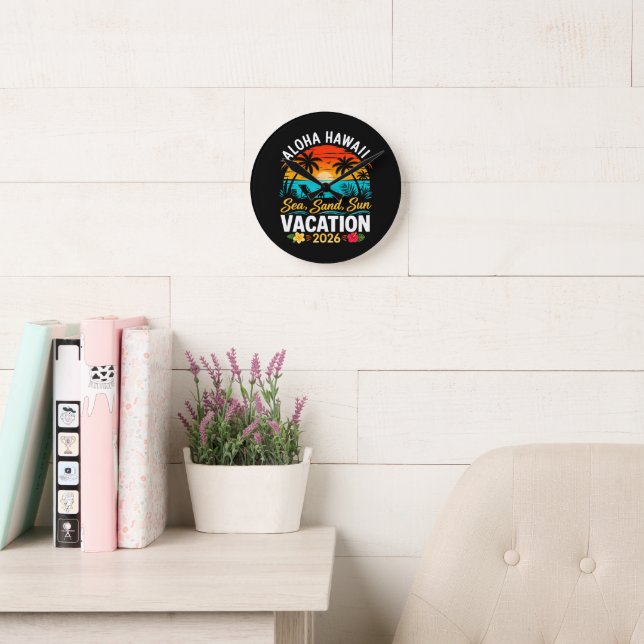 Aloha Hawaii Sea Sand Sun 2026 Round Clock (Reading Room)