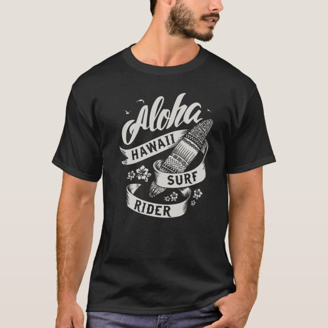 Aloha Hawaii Surf Rider Black Tee (Front)