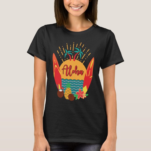 Aloha Hawaii Surfer Pacific Sea Beach Honolulu Mau T-Shirt (Front)