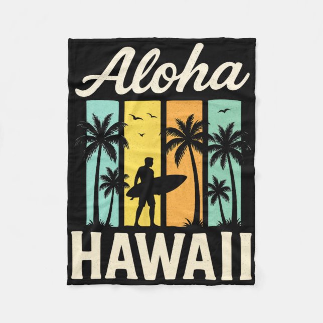 Aloha Hawaii - Surfing Beach Palm Tree Sunset  Fleece Blanket (Front)