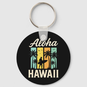 Aloha Hawaii - Surfing Beach Palm Tree Sunset Key Ring