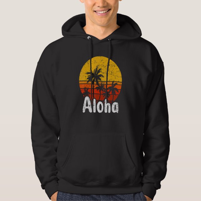 Aloha Hawaii Surfing Retro Sunset 53 Hoodie (Front)