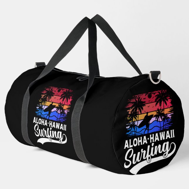 Aloha Hawaii Surfing Vibes Duffle Bag (Left Corner)