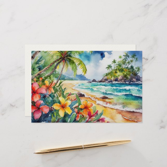 Aloha hawaii tropical art blank stationery (Front/Back In Situ)