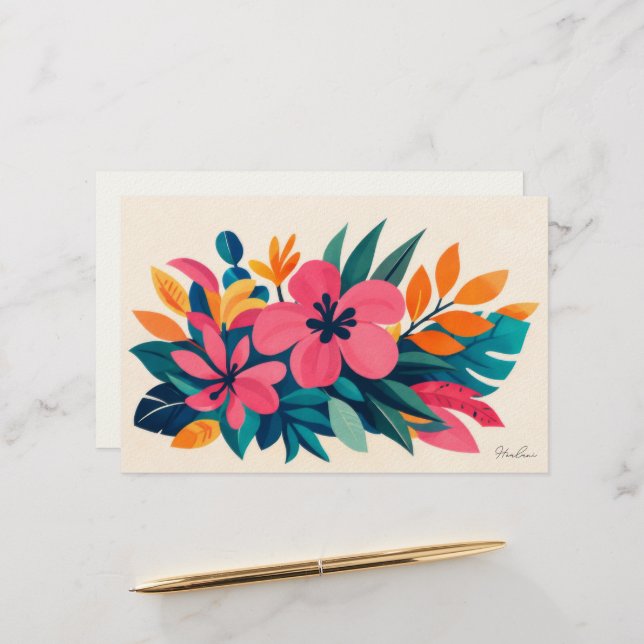 Aloha hawaii tropical art blank stationery (Front/Back In Situ)