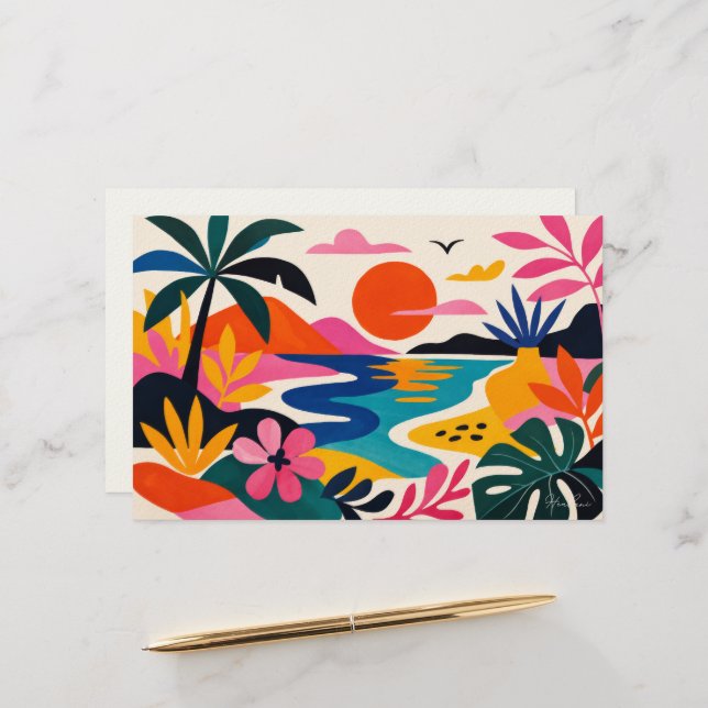 Aloha hawaii tropical art blank stationery (Front/Back In Situ)