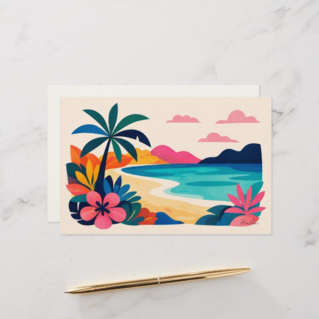 Aloha hawaii tropical art blank stationery (Front/Back In Situ)