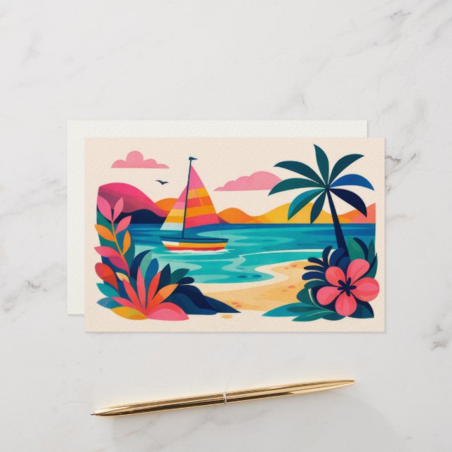 Aloha hawaii tropical art blank stationery (Front/Back In Situ)