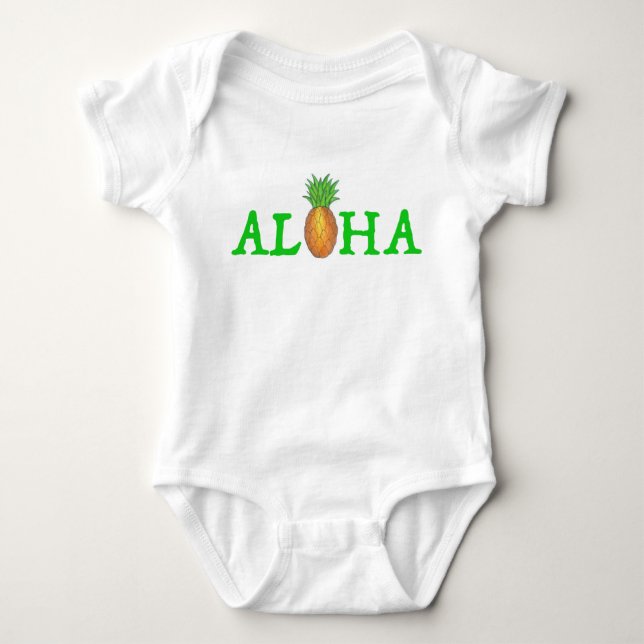 ALOHA Hawaii Tropical Island Hawaiian Pineapple Baby Bodysuit (Front)