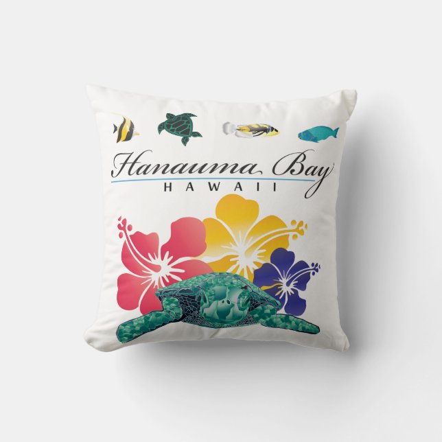 Aloha Hawaii Turtle and Flowers Cushion (Front)