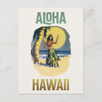 Aloha Hawaii Vintage Hula Girl Postcard